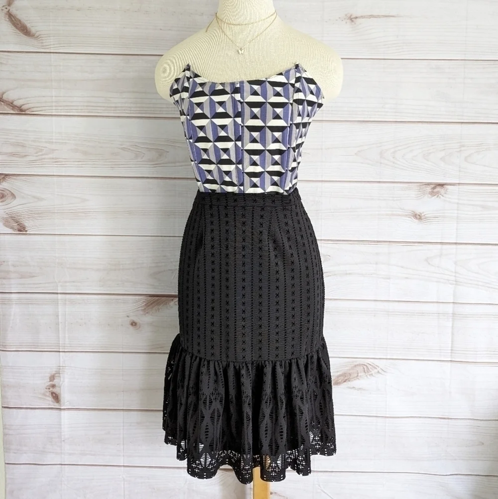 Anthropologie Moulinette Soeurs Perforated Ruffle Skirt in Black Size Small